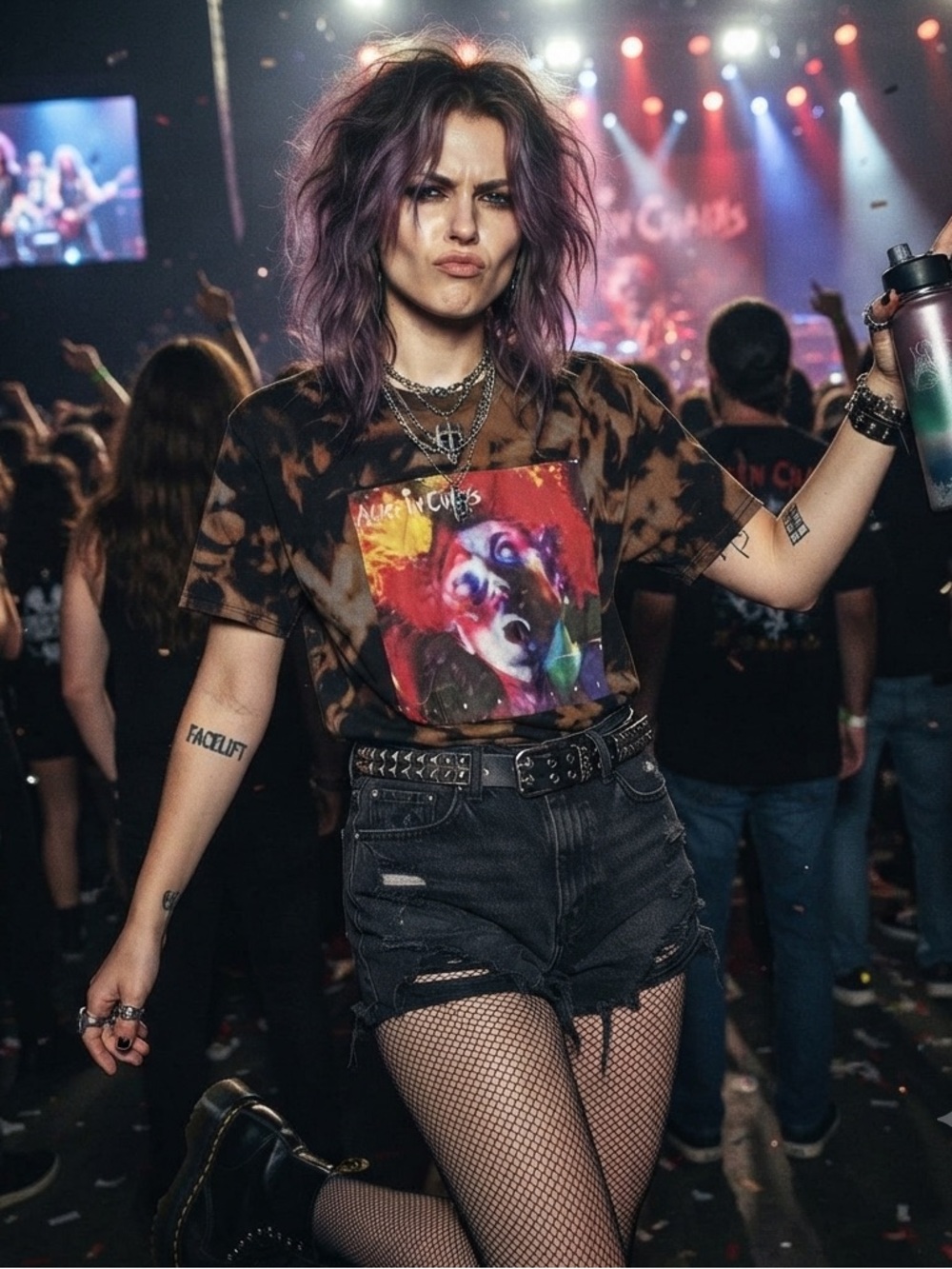 Reproduction Custom Acid Wash Alice In Chains Unisex Smedium Band Tee